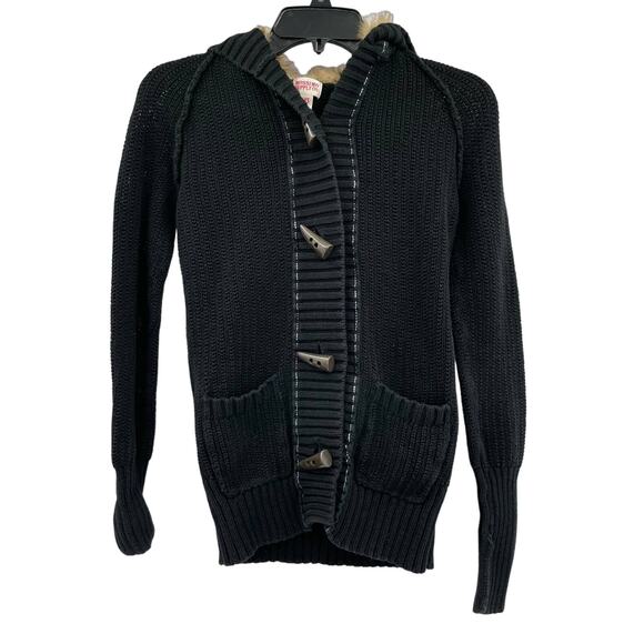 Mossimo Supply Co. Sweaters - Mossimo Supply Co. Cardigan Rib Knit Faux Fur Hood Womens Sweater